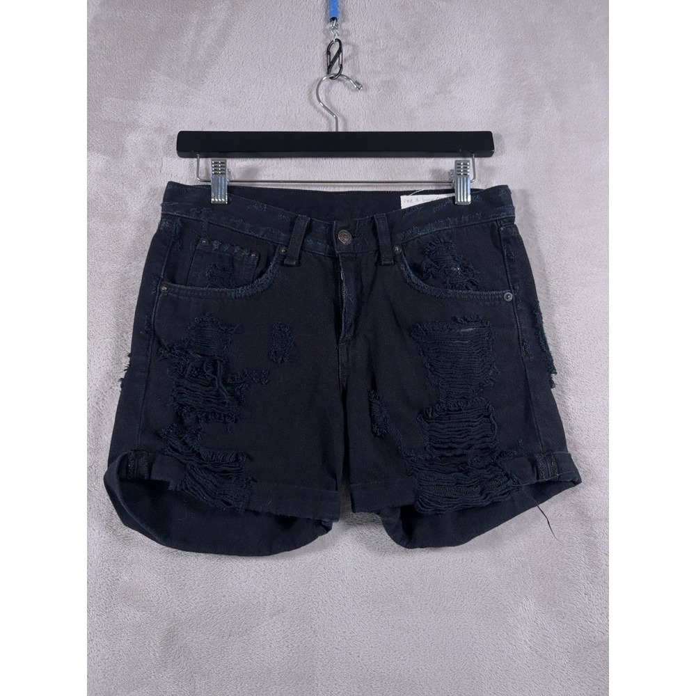 rag & bone Boyfriend Denim Shorts Womens‎ Size 24 Black Distressed Rolled Cuff